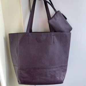 NWOT Joy Susan Purple Vegan Faux Leather Tote With Cosmetic Bag